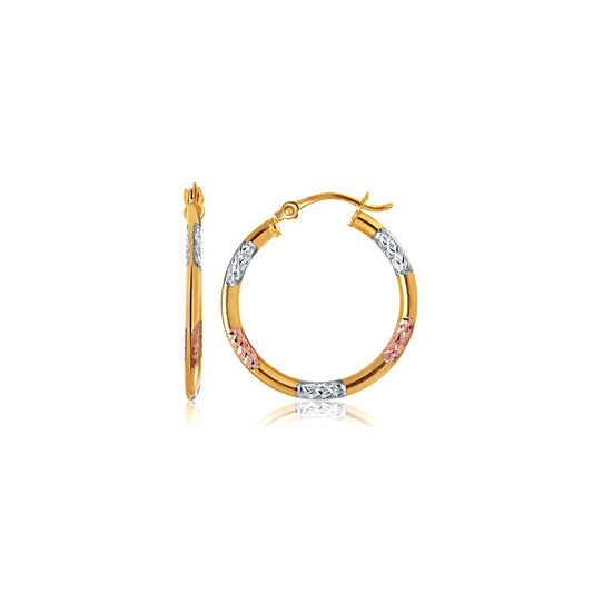 10k Tri-Color Gold Classic Hoop Earrings with Diamond Cut Details(20mm)